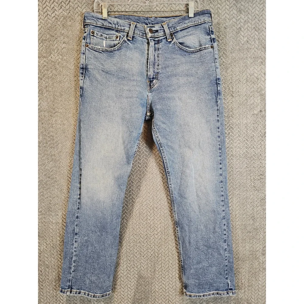 Levis 505 Regular Fit Jeans‎ Mens 34x29 Light Wash Blue Straight Leg 00505-1649